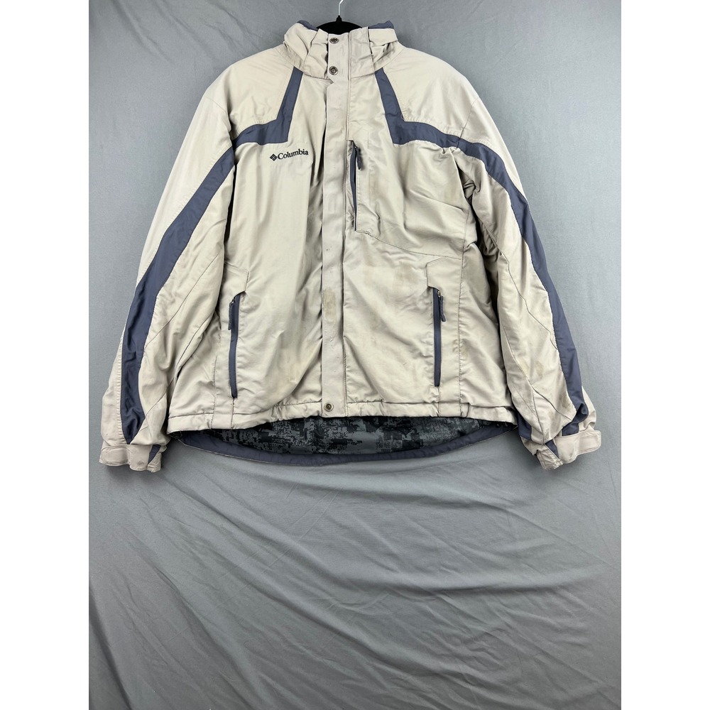 Columbia Omni-Tech Ski Jacket Mens Large Tan Navy Colorblock Winter Coat Fair